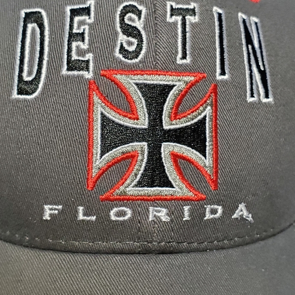 Destin Florida Hat Iron Cross Embroidered Logo Gray Adult Strapback Curve Bill - Picture 5 of 10